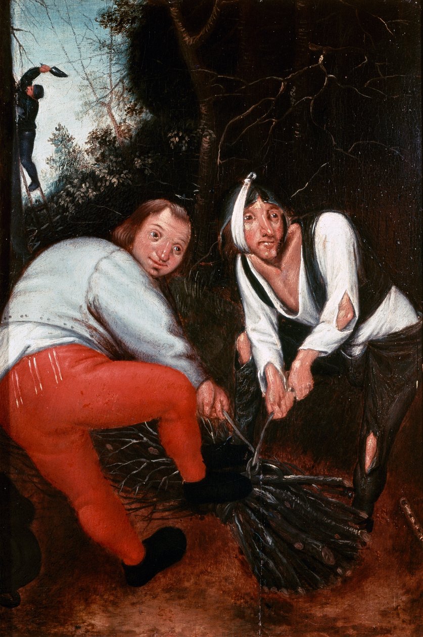 Två bönder som binder grenar (olja på panel) av Pieter the Younger Brueghel