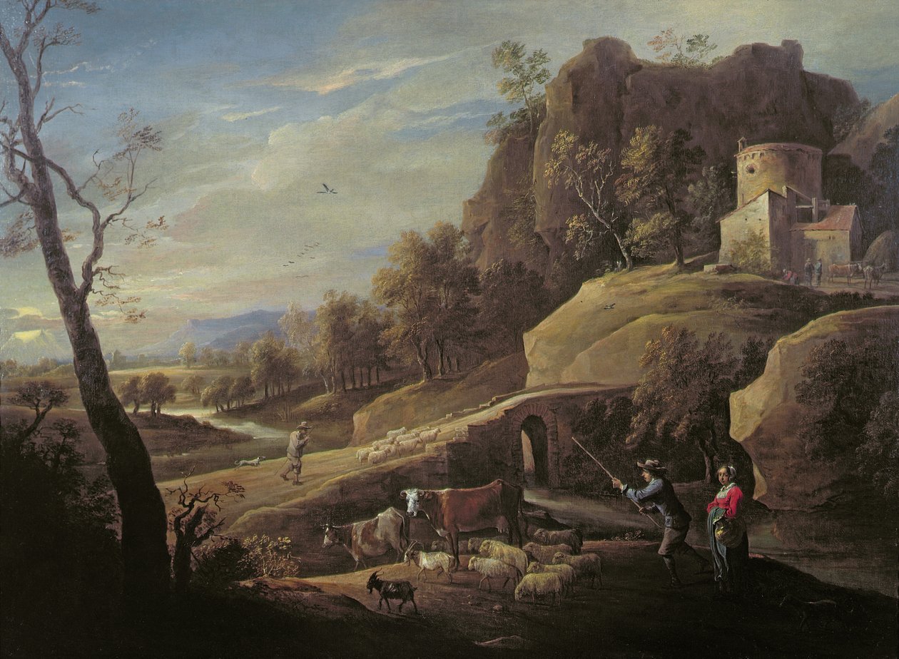Landskap med bönder som sköter sina djur av Pieter the Younger Mulier
