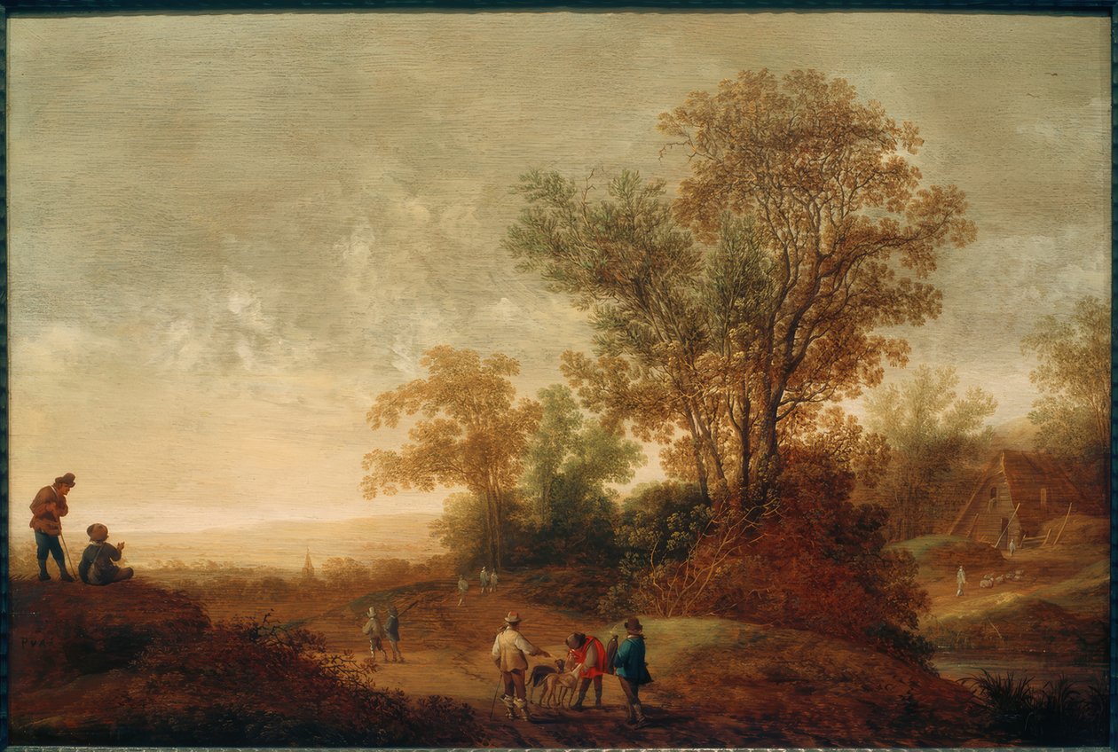 Flodlandskap med jaktsällskap av Pieter van Asch