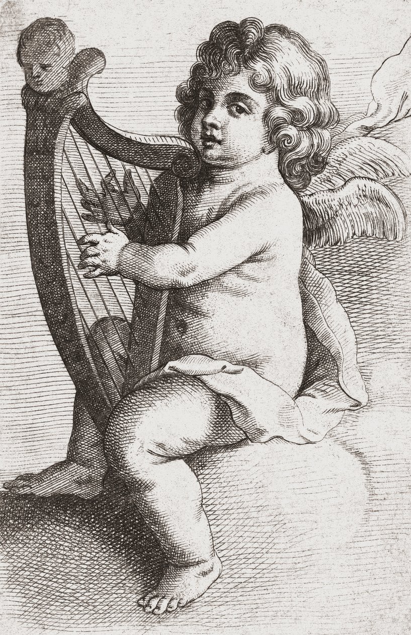 En barnängel spelar en harpa. av Pieter van Avont