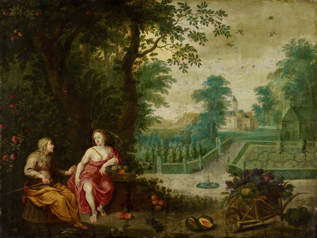 Vertumnus och Pomona (olja på koppar) av Pieter van Avont