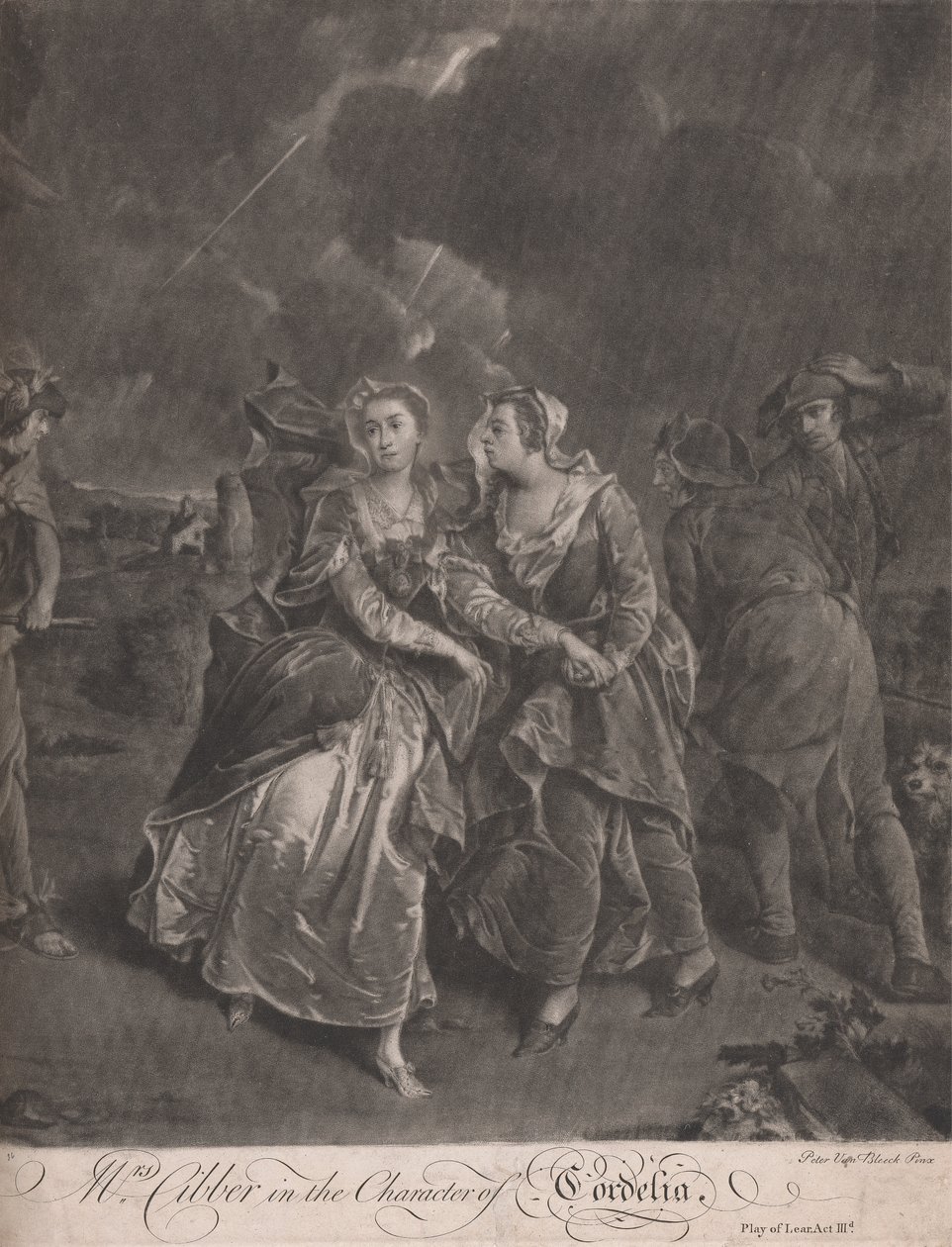 Mrs Cibber i karaktären Cordelia i spelet av kung Lear, akt III av Pieter van Bleeck