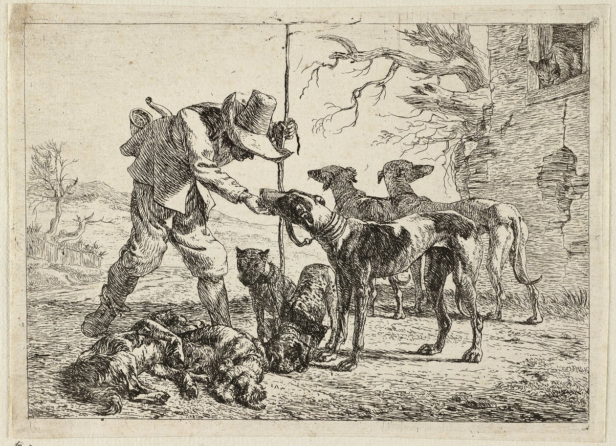 Jägare med sju hundar av Pieter van Laer