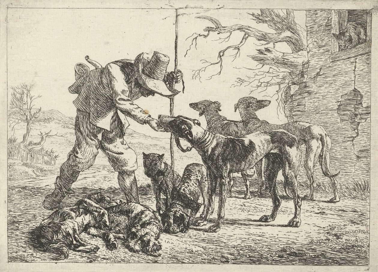 Jägare med sju hundar av Pieter van Laer
