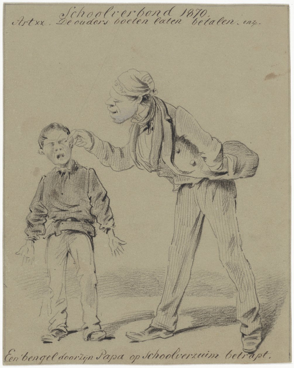 Far och son En rackare fångade sin pappas skolfrånvaro (titel på objektet) av Pieter van Loon