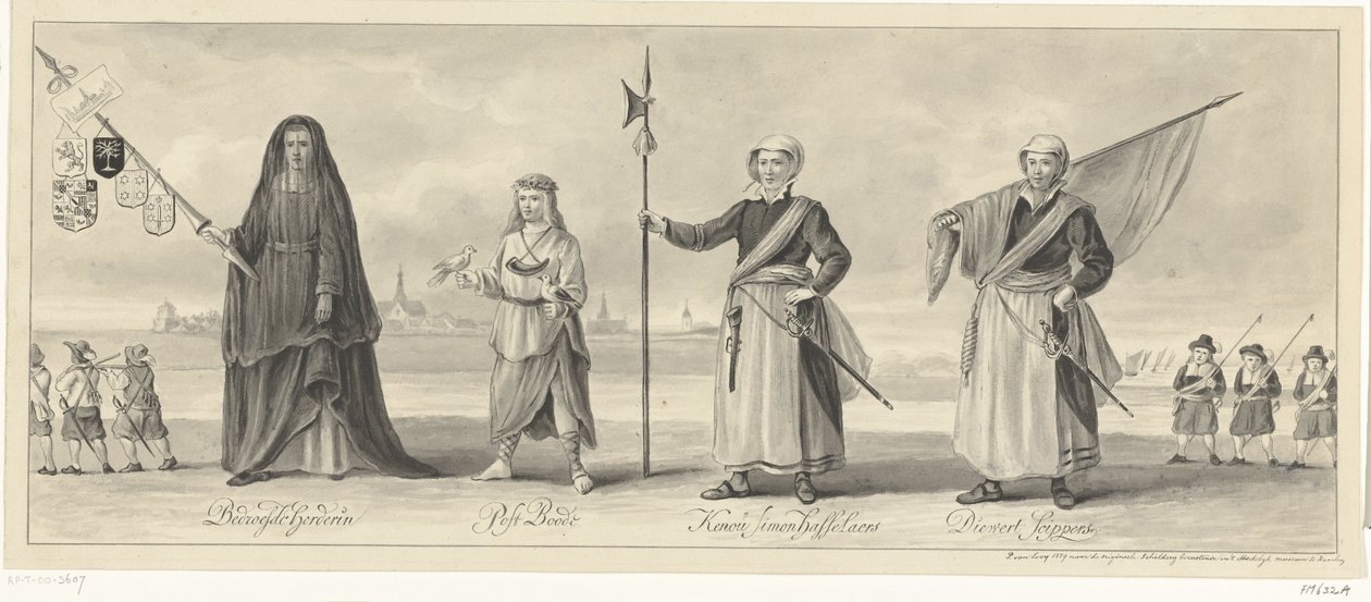 Procession av Retorikerkammaren i Haarlem vid minnet av belägringen av Haarlem, ca 1660 av Pieter van Looy (signed by artist)