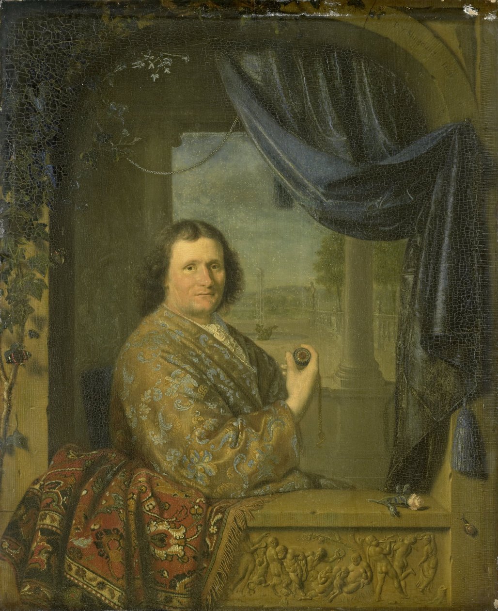 Porträtt av en man med en klocka av Pieter van Slingelandt