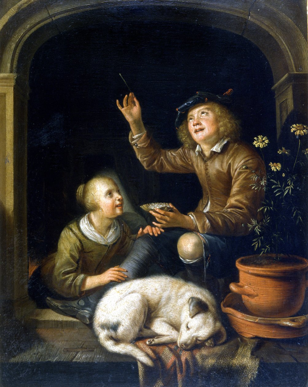 Såpbubblan. Målning av Pieter Cornélisz van Slingelandt (1625 - 1691). Museo del Castello i Milano. av Pieter van Slingelandt