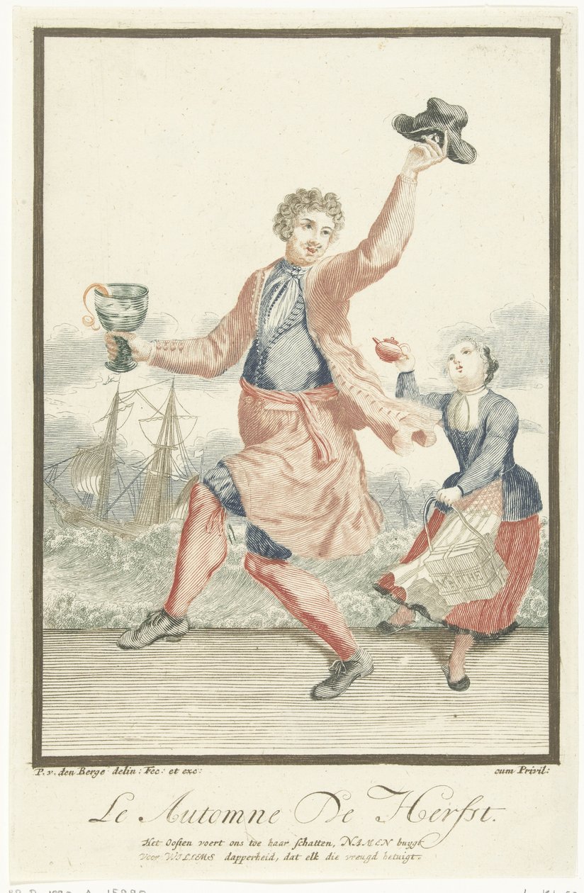 Dansande man med en rummare i handen Le Automne / Hösten (titel på objekt) The Four Seasons (serietitel) av Pieter van den Berge