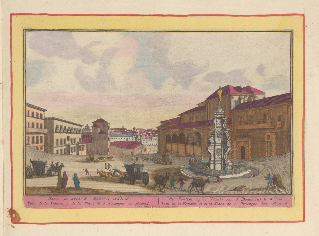 Fontän på torget Saint Dominic i Madrid Fontänen, vid Place of S. Dominicus; i Madrid (titel på objekt) Theatrum Hispaniae (...) (serietitel) av Pieter van den Berge