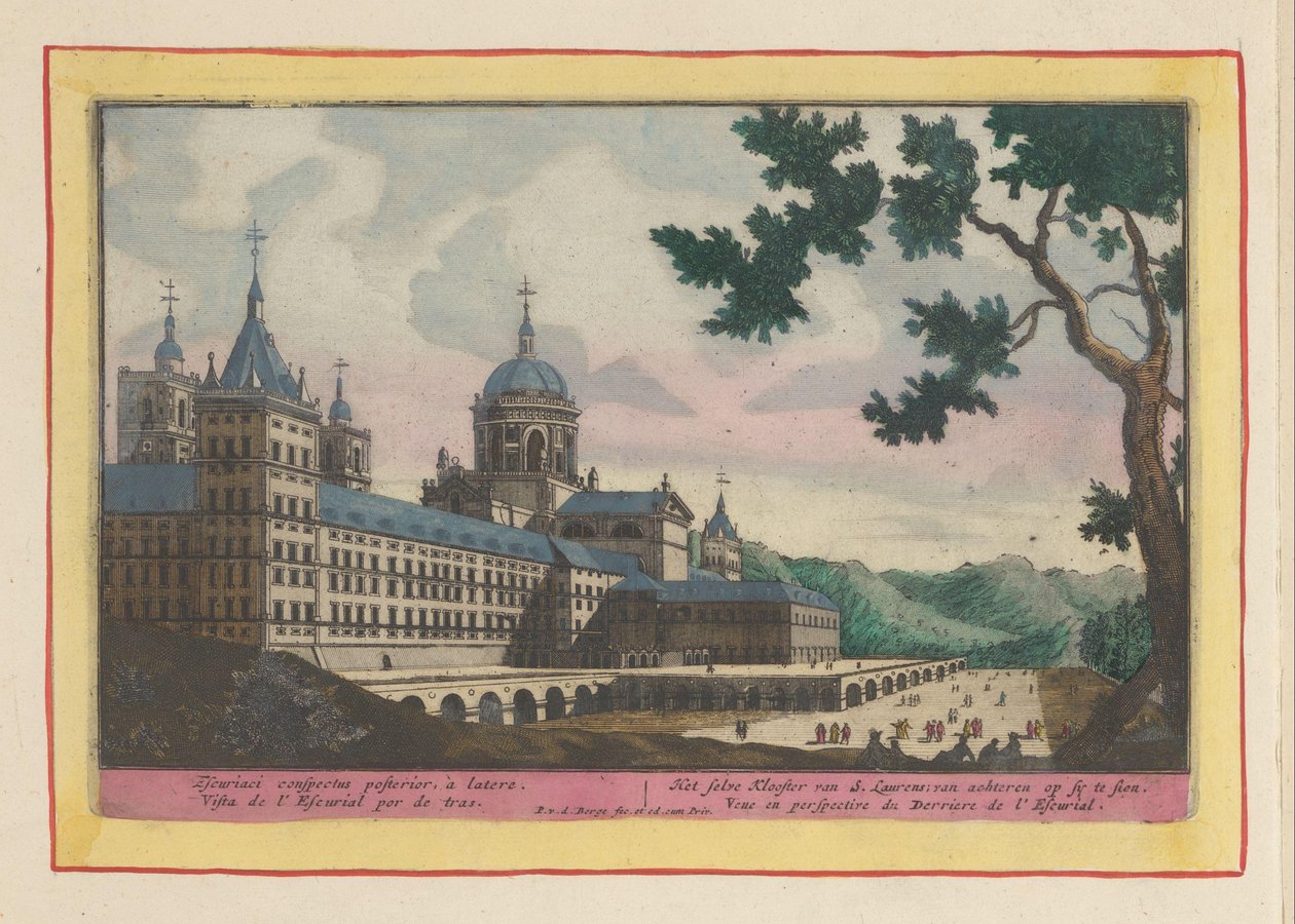 Vy över baksidan av Escorial Själva klostret S. Laurens; kan ses bakifrån på sy (titel på objekt) Theatrum Hispaniae (...) (serietitel) av Pieter van den Berge