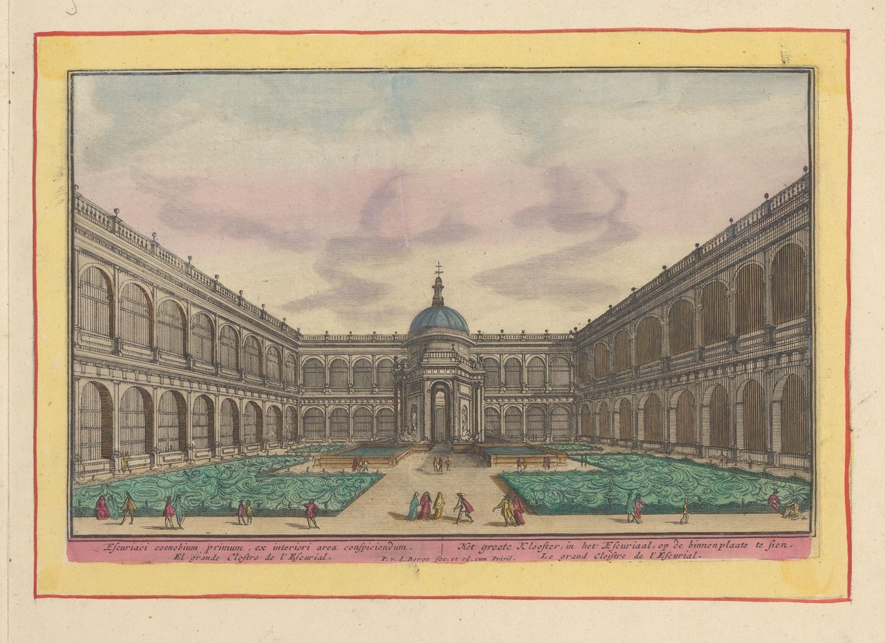 Utsikt över innergården till det stora klostret i Escorial The Great Cloister, i Escurial, kan ses på gården (titel på objektet) Theatrum Hispaniae (...) (serietitel) av Pieter van den Berge