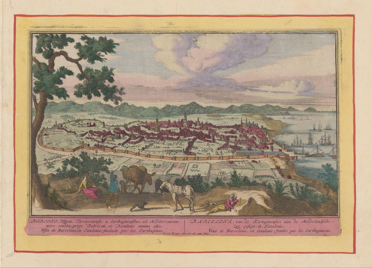 Utsikt över staden Barcelona Barcelona, ​​​​grundat av Kartaginensers vid Medelhavet, i Katalonien (...) (titel på objekt) Theatrum Hispaniae (...) (serietitel) av Pieter van den Berge