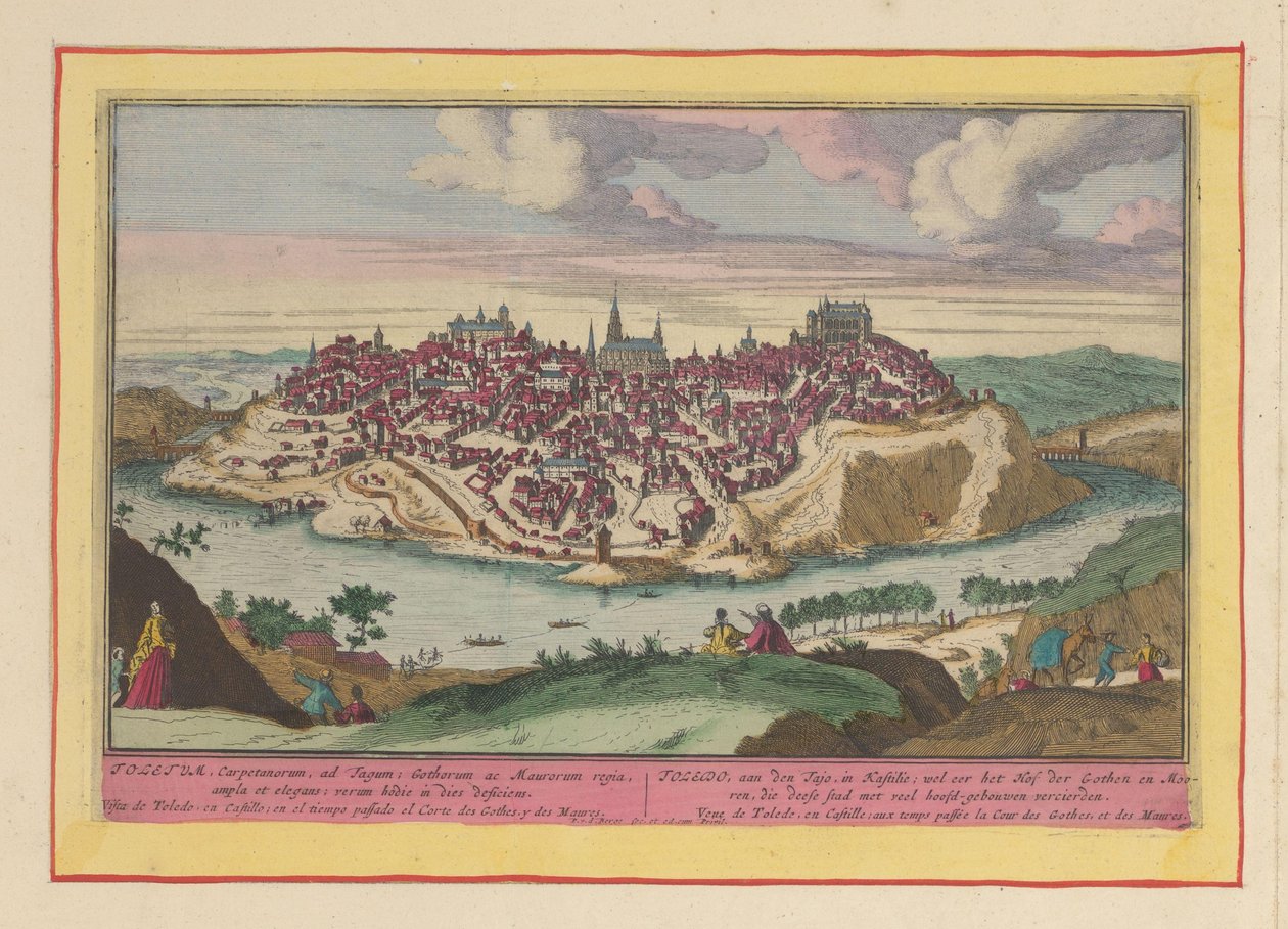 Utsikt över staden Toledo Toledo, på Tajo, i Kastilie; hedra hovet över goterna och morerna, som prydde denna stad med många huvudstäder (titel på objektet) Theatrum Hispaniae (...) (serietitel) av Pieter van den Berge