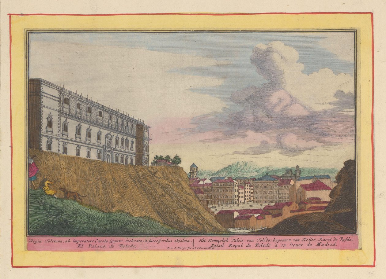 Utsikt över Alcázar i Toledo och staden Det kungliga palatset i Toledo; startat av Keizer Karel de Vyfde (titel på objekt) Theatrum Hispaniae (...) (serietitel) av Pieter van den Berge