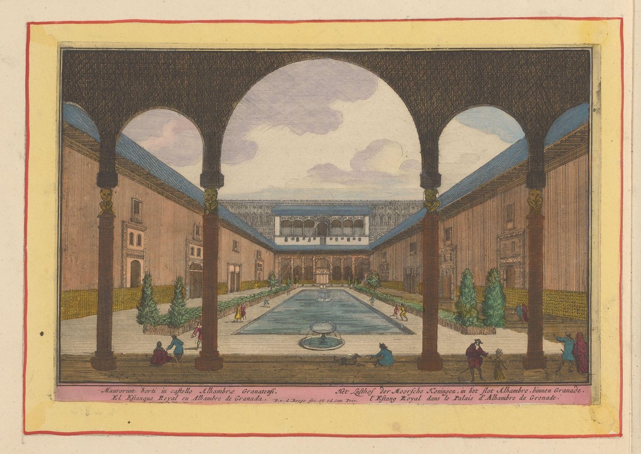Domstol i Alhambra i Granada The Delight of the Morish Kings, i Alhambre-slottet, inne i Granade (titel på objektet) Theatrum Hispaniae (...) (serietitel) av Pieter van den Berge