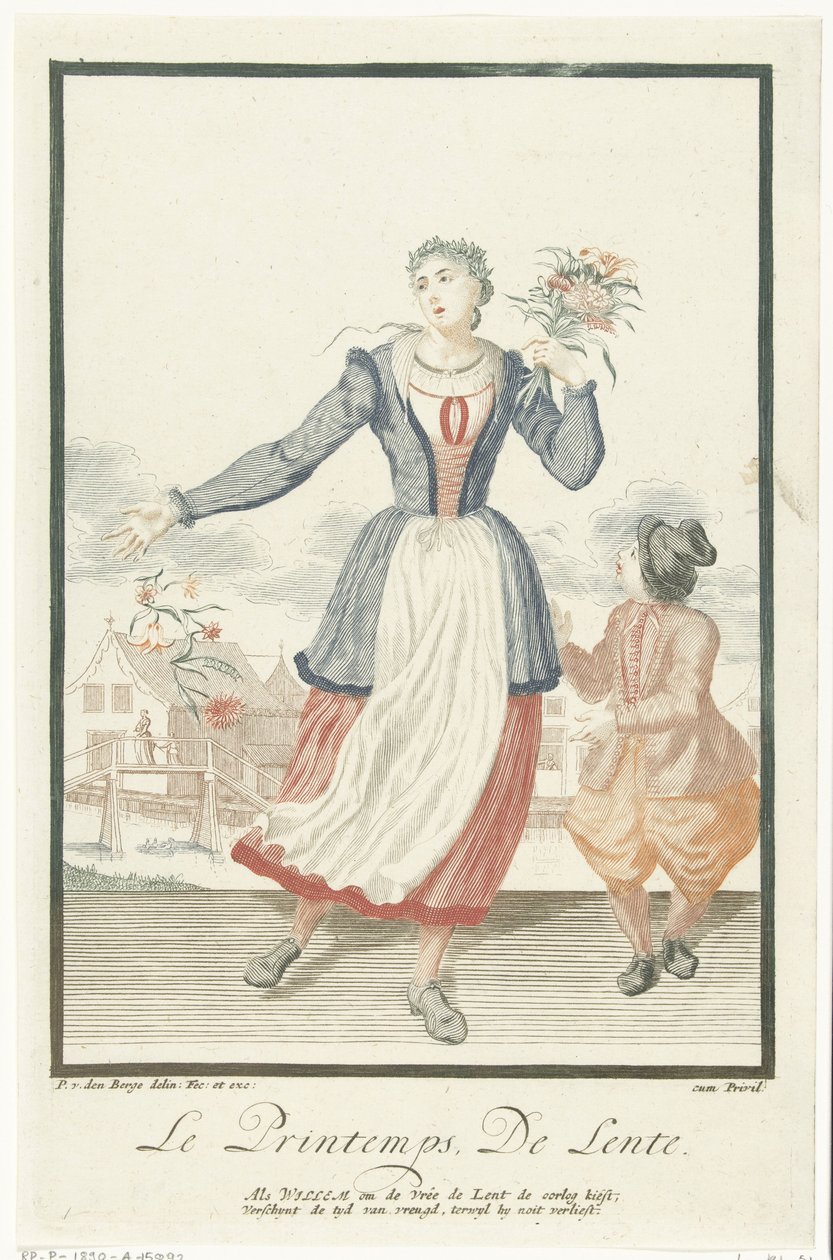 Ung kvinna med en massa blommor Le Printemps / Våren (titel på objekt) The Four Seasons (serietitel) av Pieter van den Berge