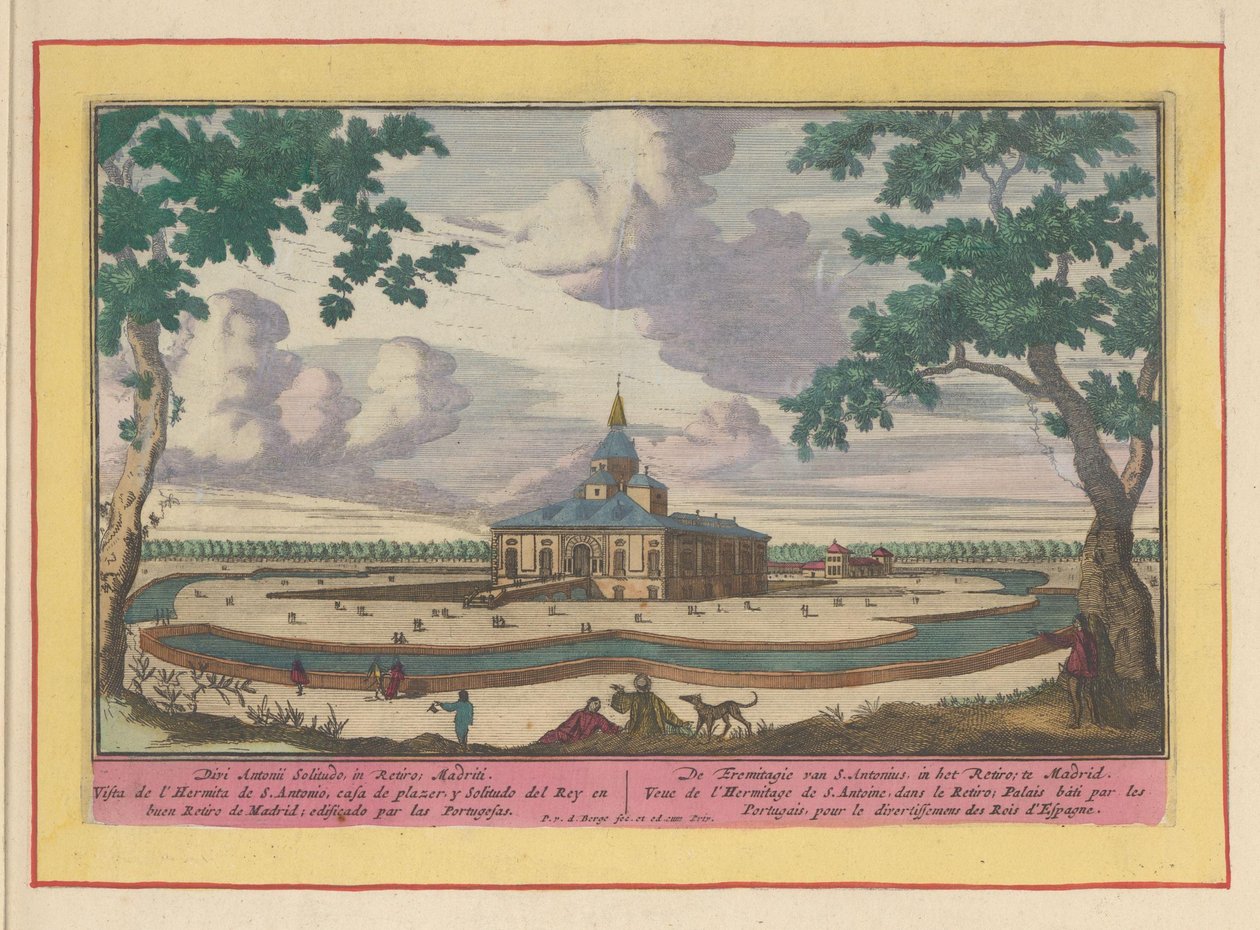 Kyrkan Saint Anthony i trädgårdarna i Palacio del Buen Retiro i Madrid S. Antonius eremitagi, i Retiro; i Madrid (titel på objekt) Theatrum Hispaniae (...) (serietitel) av Pieter van den Berge