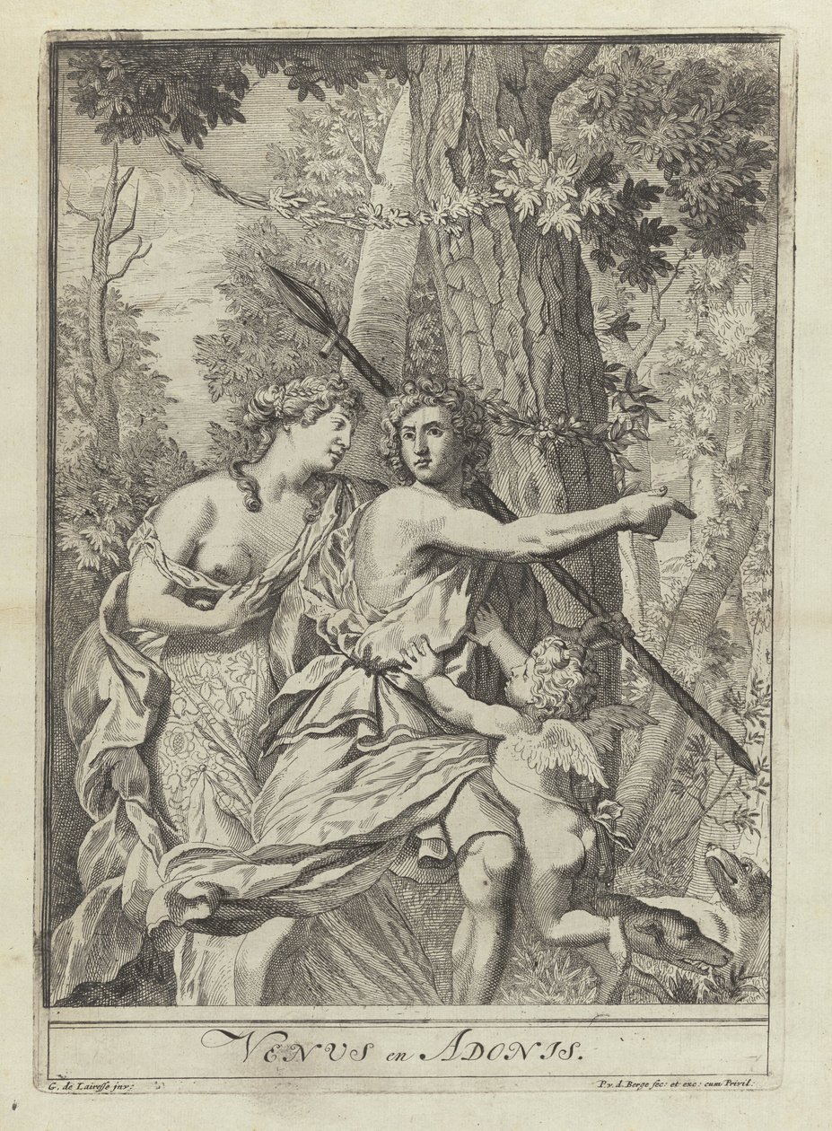 Skriv ut 11 från serieritningsexempel med Venus och Adonis av Pieter van den Berge