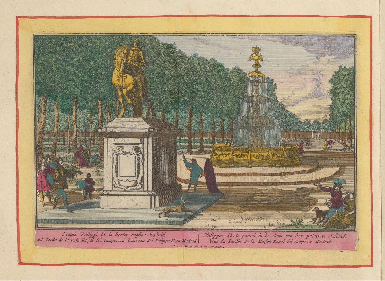 Ryttarstatyn av Filip II i Palace Garden i Madrid Filip II till häst, i Palace Garden i Madrid (titel på objekt) Theatrum Hispaniae (...) (serietitel) av Pieter van den Berge