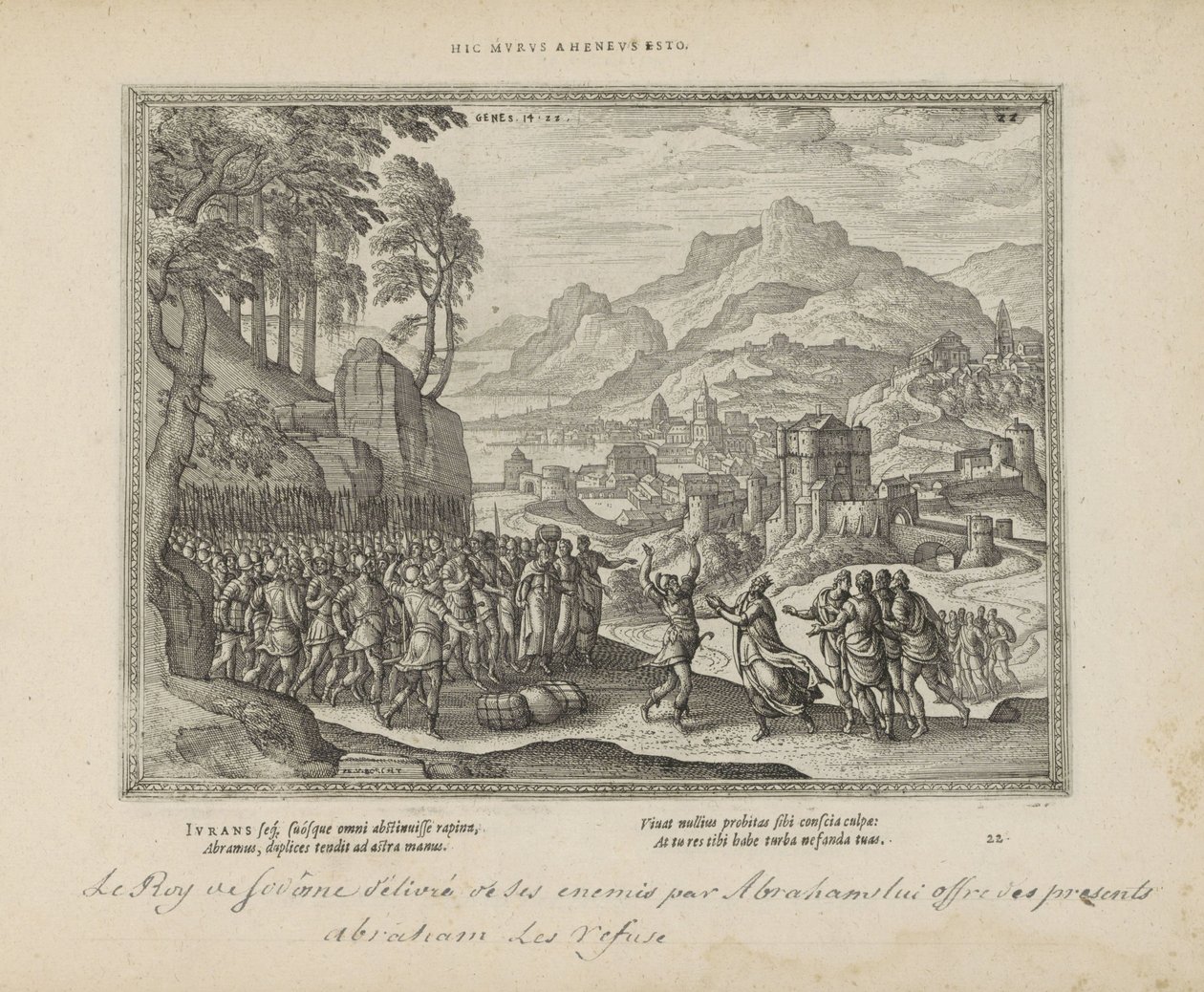 Abraham en de koning van Sodom Var denna järnvägg (titel på objekt) The Sacred Emblems and the Main History of Both Testaments (Oude Testament) (serietitel) Bilder och figurer av böcker (serietitel) av Pieter van der Borcht (I)