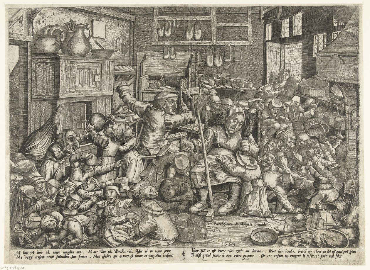 Skomakaren och spinnaren som skolmästare av Pieter van der Borcht (I)