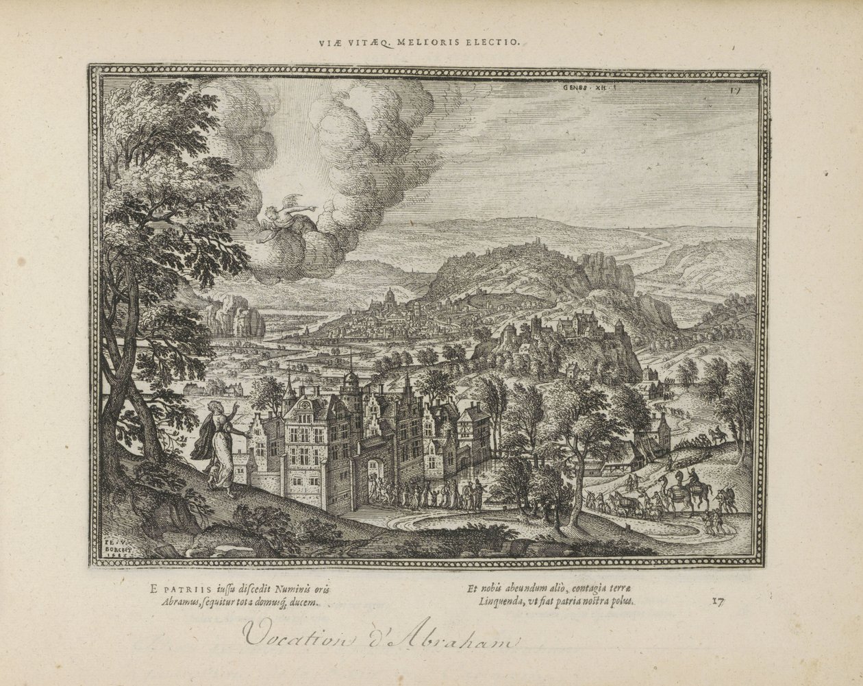 Gud visade sig för Abraham Livets vägar bättre val (titel på objekt) The Sacred Emblems and the Main History of Both Testaments (Oude Testament) (serietitel) Bilder och figurer av böcker (serietitel) av Pieter van der Borcht (I)