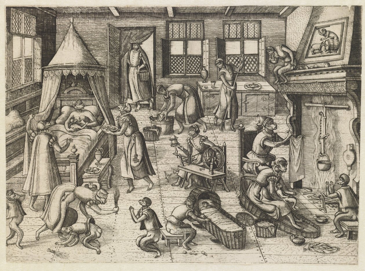 barnrum Monkey-spel (serietitel) av Pieter van der Borcht (I)
