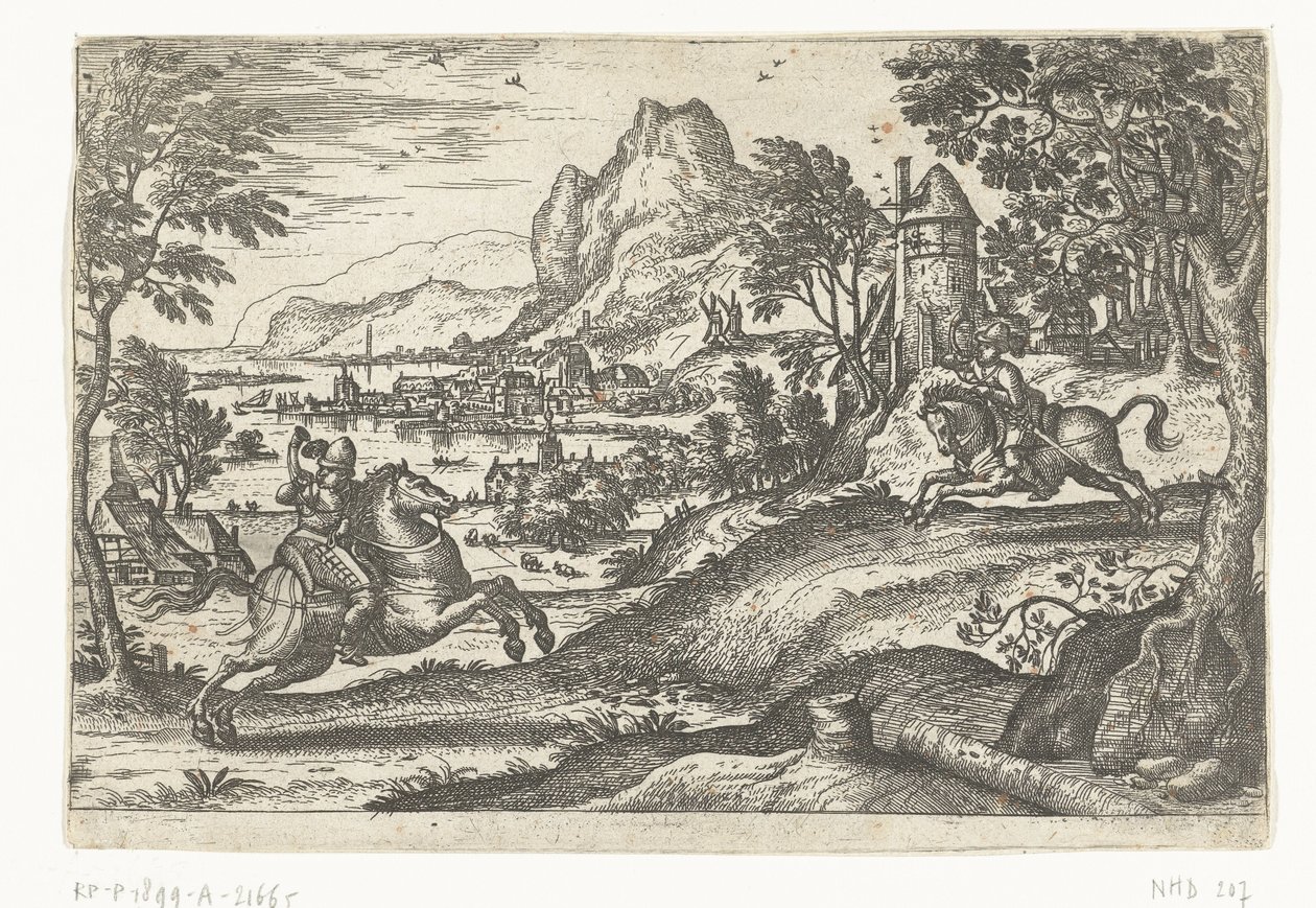 Landskap med två ryttare. av Pieter van der Borcht (I)