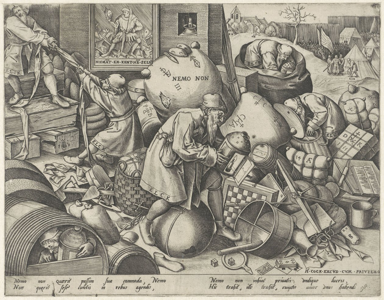 varje man Allegori om själviskhet Elck (titel på objekt) av Pieter van der Heyden
