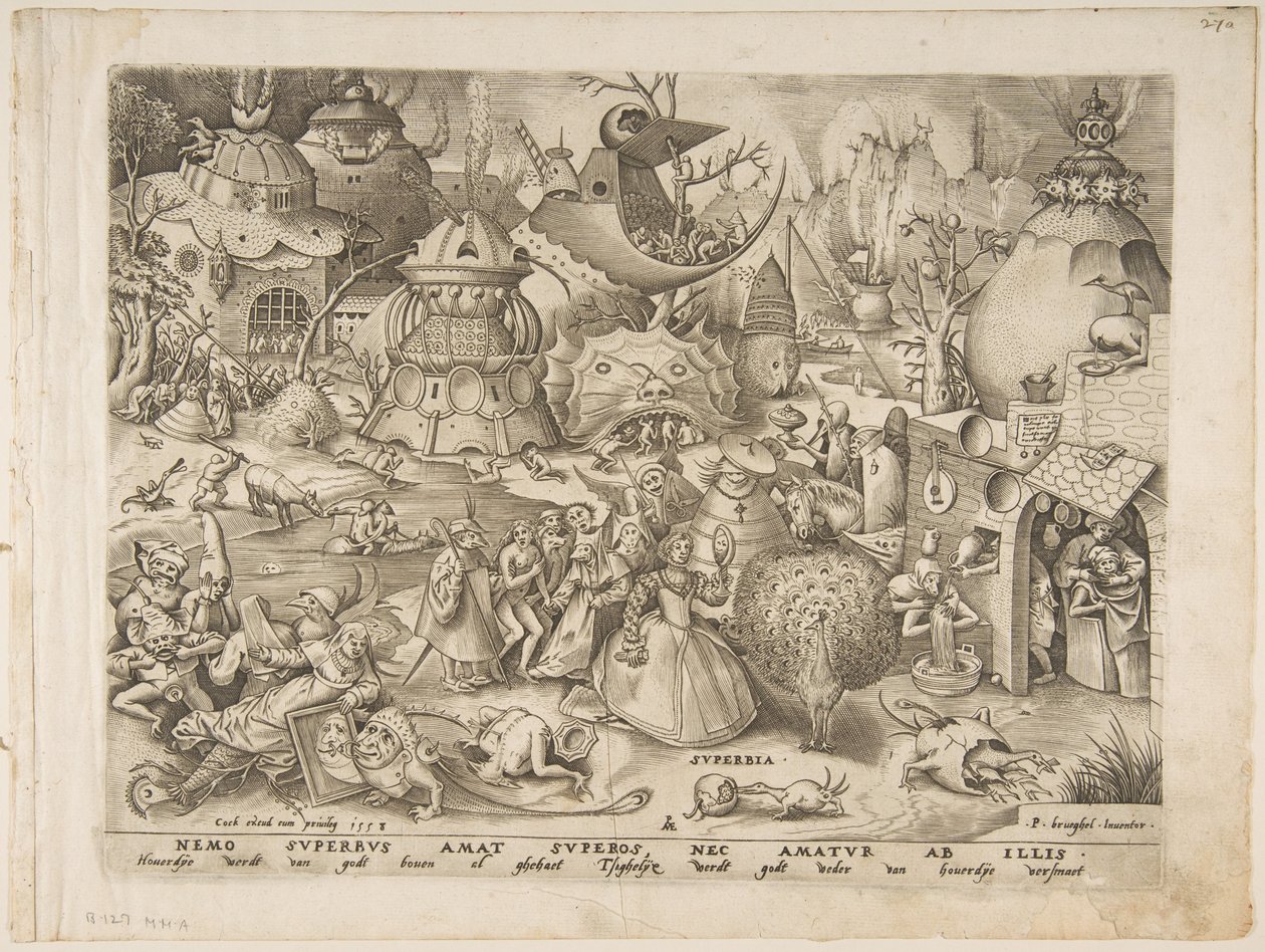 Pride Superbia från The Seven Deadly Sins, 1558. av Pieter van der Heyden