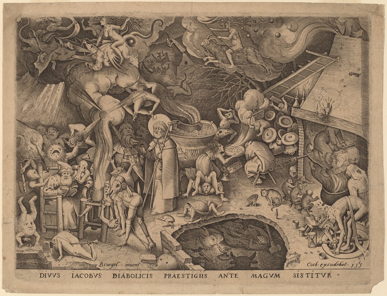 Sankt Jakob och trollkarlen Hermogenes av Pieter van der Heyden after Pieter Bruegel the Elder