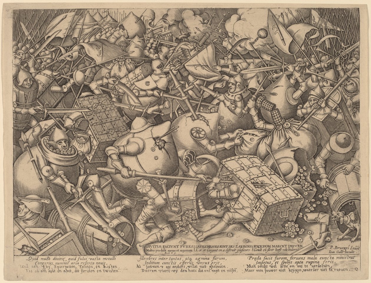 Slaget om pengapåsarna och Strongboxarna av Pieter van der Heyden after Pieter Bruegel the Elder