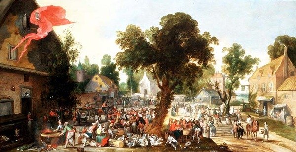 Bönder firar en festdag på en bygata av Pieter van der Hulst
