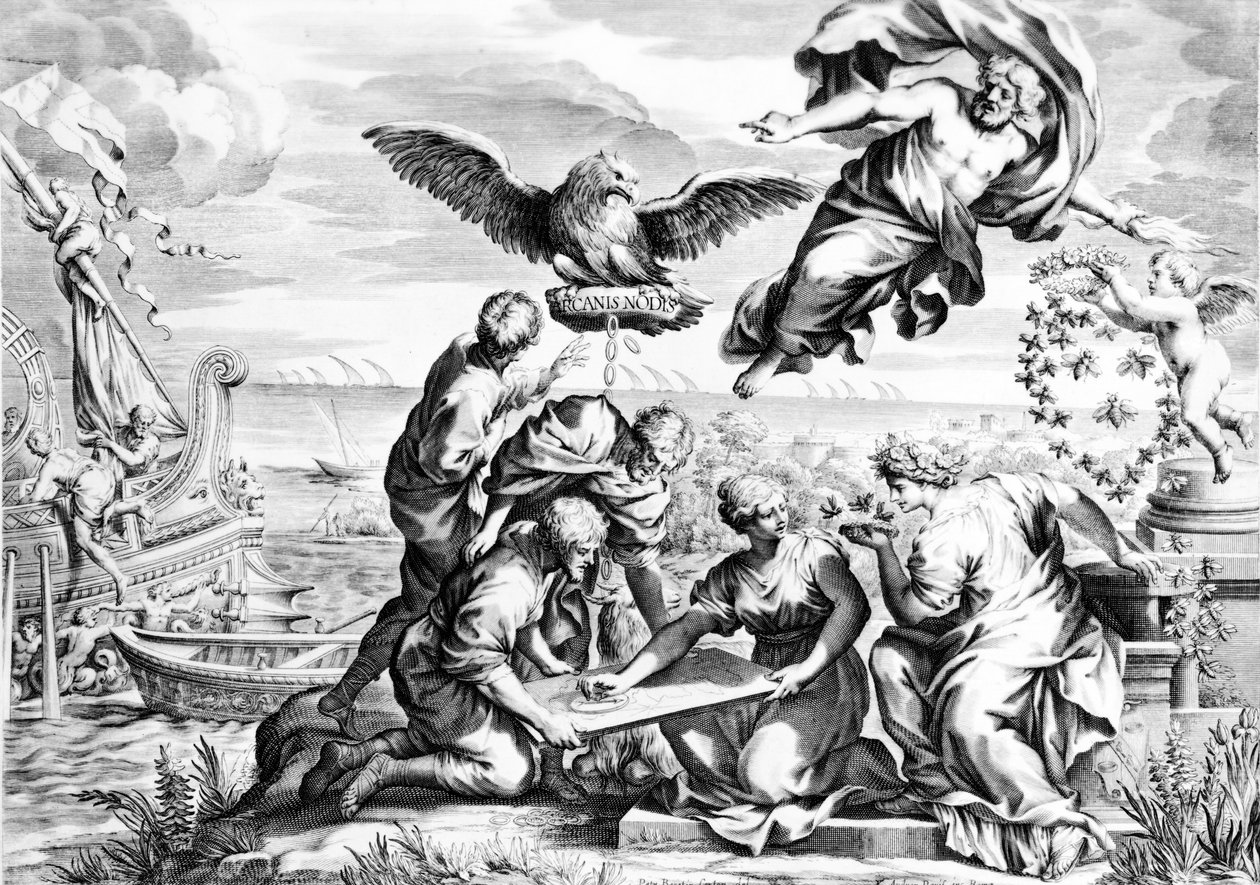 Allegori över familjen Barberini, tryck av Karl Audran ca 1623-40 av Pietro da Cortona