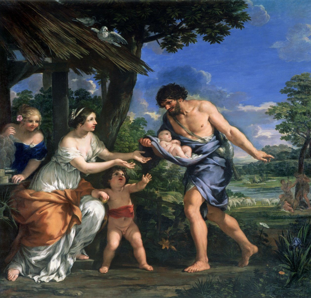 Faustulus akiwakabidhi Romulus na Remus kwa mkewe Acca Larentia, c.1643 swed av Pietro da Cortona