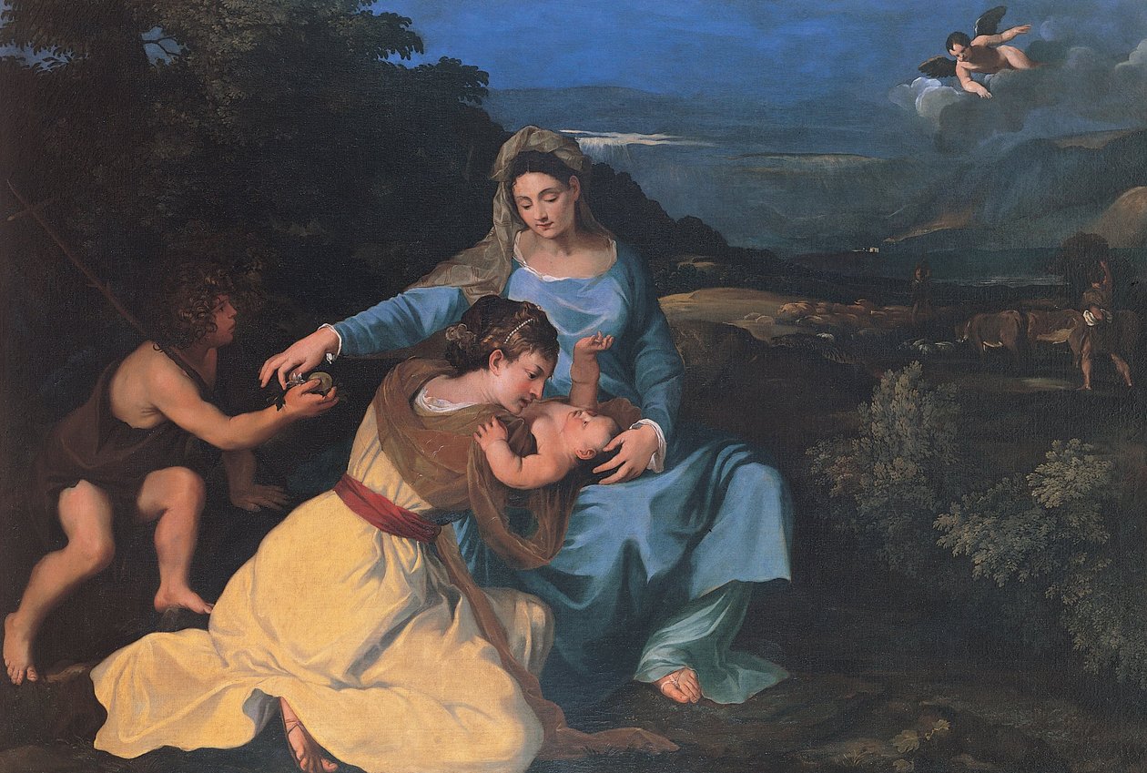 Madonna med barnet, Saint Catherine och Saint John av Pietro da Cortona
