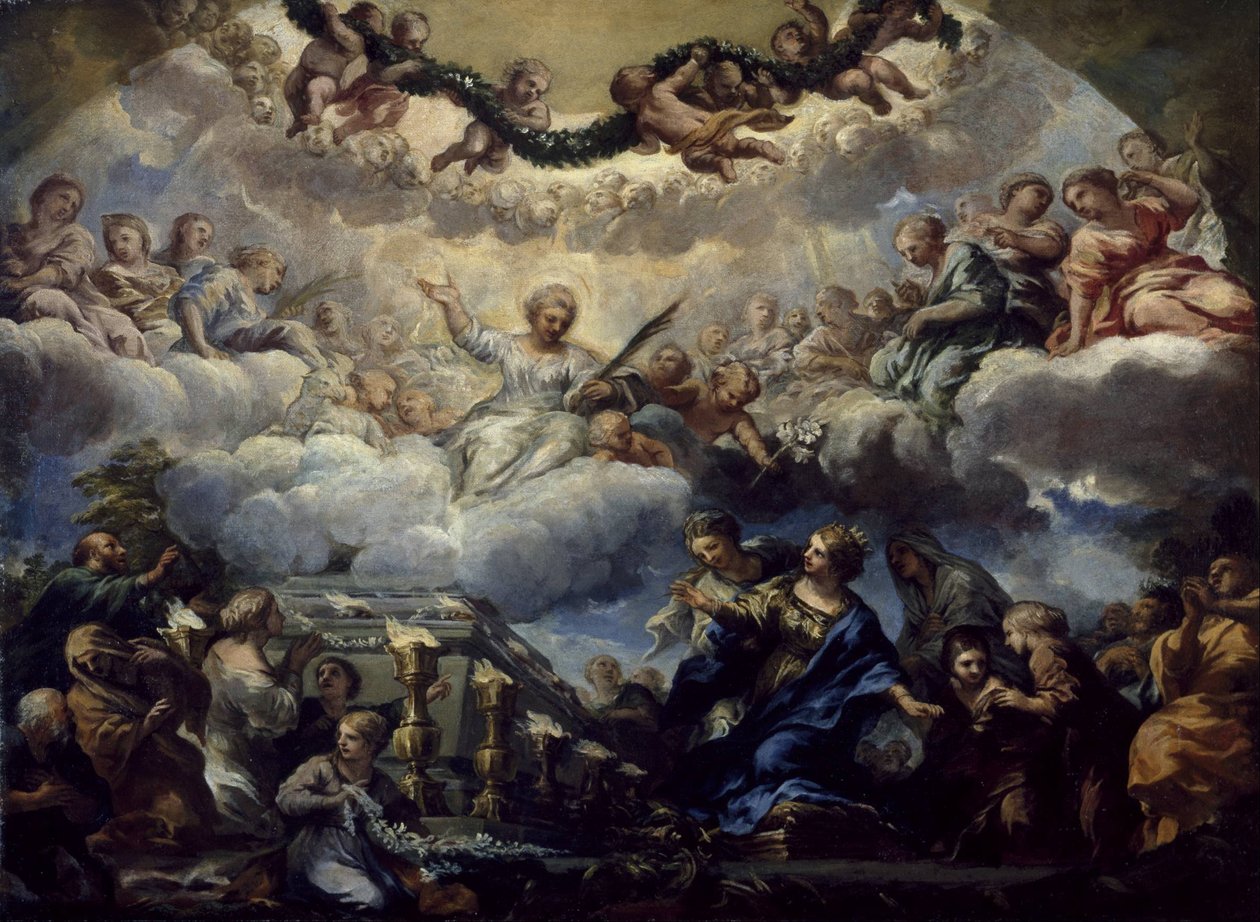 Saint Constantias vision inför de heliga Agnes och Emerentianas grav av Pietro da Cortona