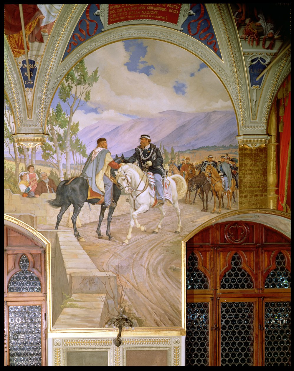 Mötet mellan Giuseppe Garibaldi (1807-82) och kung Vittorio Emanuele II (1820-78) den 26 oktober 1860 i Teano, Italien, 1886 av Pietro Aldi