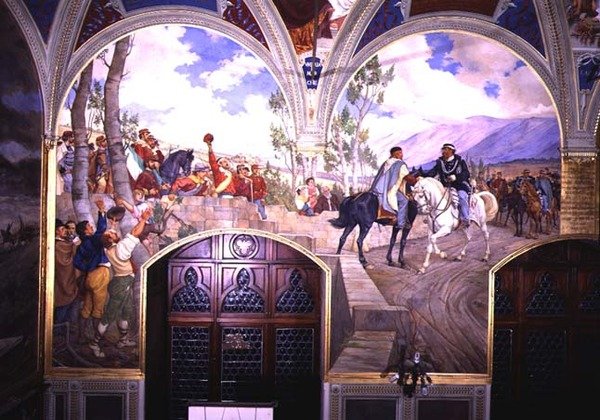 Mötet mellan Giuseppe Garibaldi (1807-82) och kung Vittorio Emanuele II (1820-78) den 26 oktober 1860 i Teano, Italien, 1886 (för detaljer se 106238) av Pietro Aldi