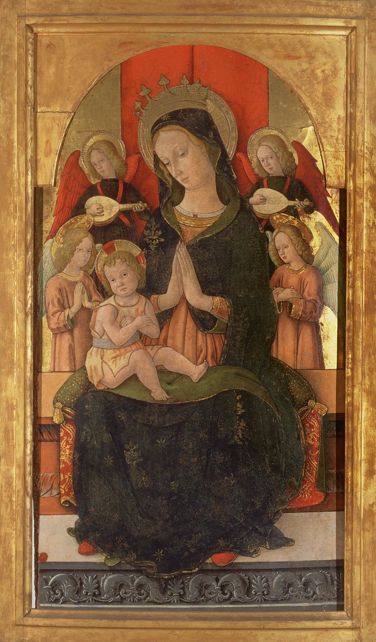 Madonna och barn med änglar (tempera på panel) av Pietro Alemanny