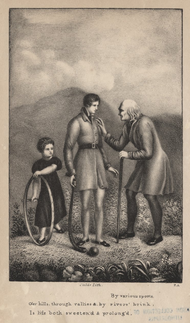 Genom olika sporter, över kullarna, genom dalarna och vid floder, är livet både sötat och förlängt, litho av C.G. Barn av Pietro Ancora