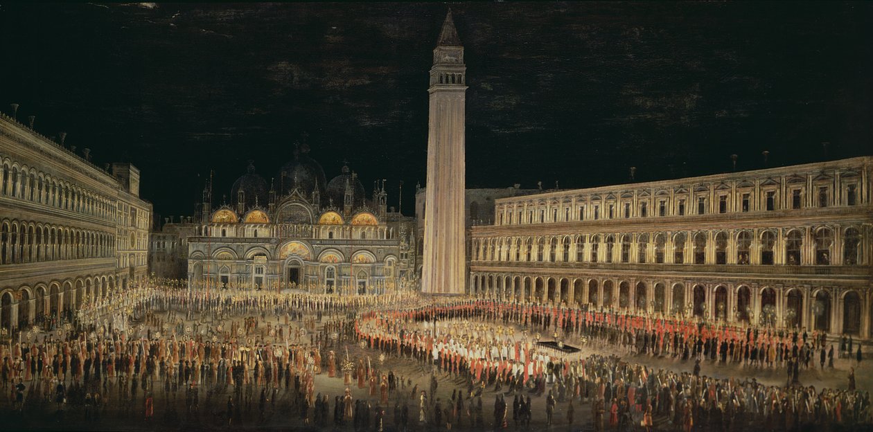 Procession med levande ljus genom Piazza San Marco av Pietro Antoniani