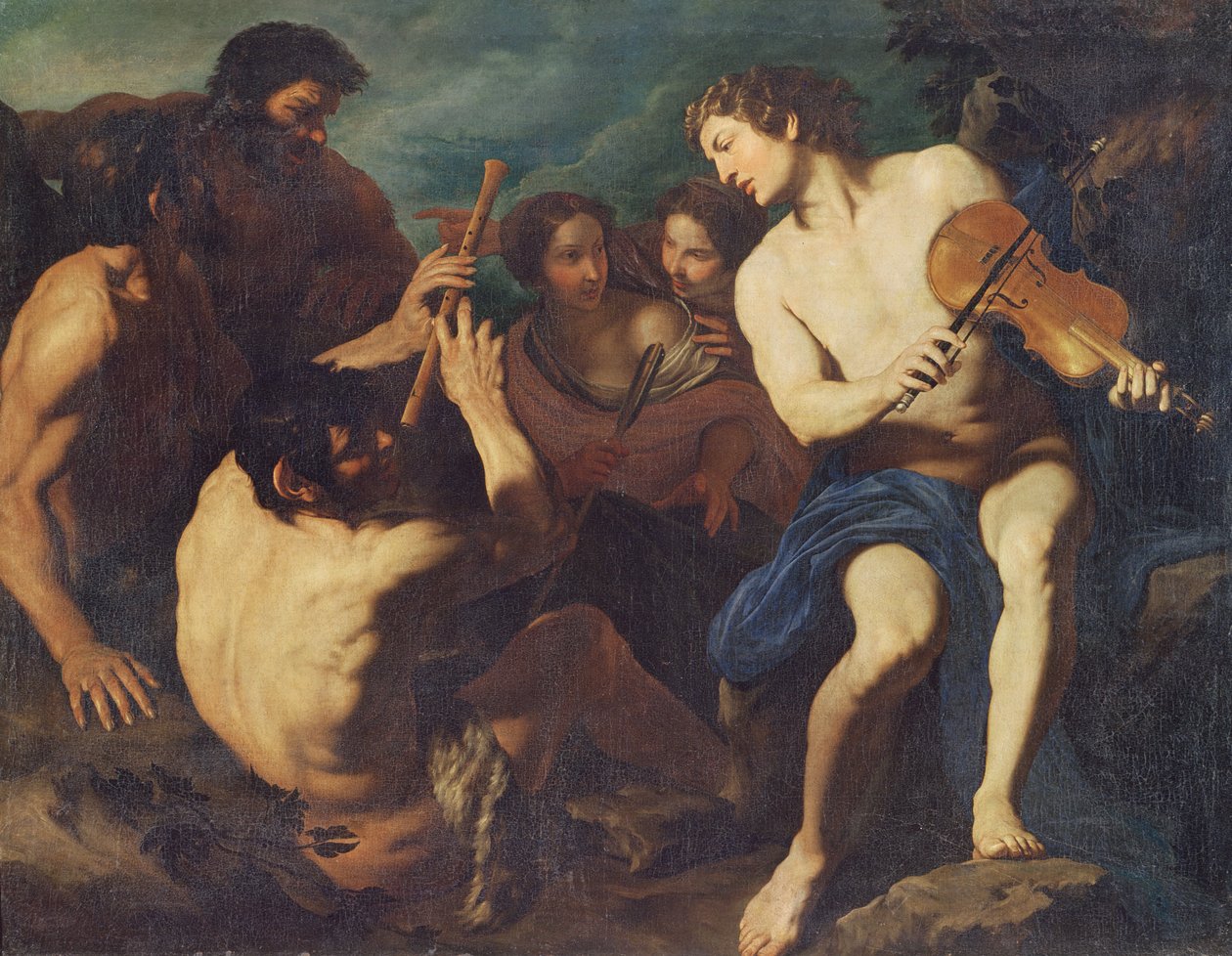 Musikalisk duell mellan Apollo och Marsyas av Pietro Novelli