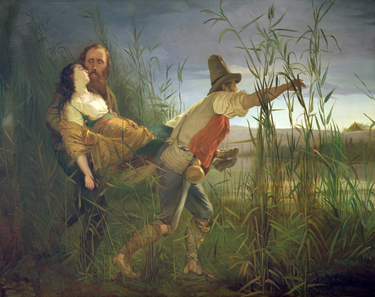 Garibaldi bär sin döende Anita genom Comacchios träsk. av Pietro Bauvier