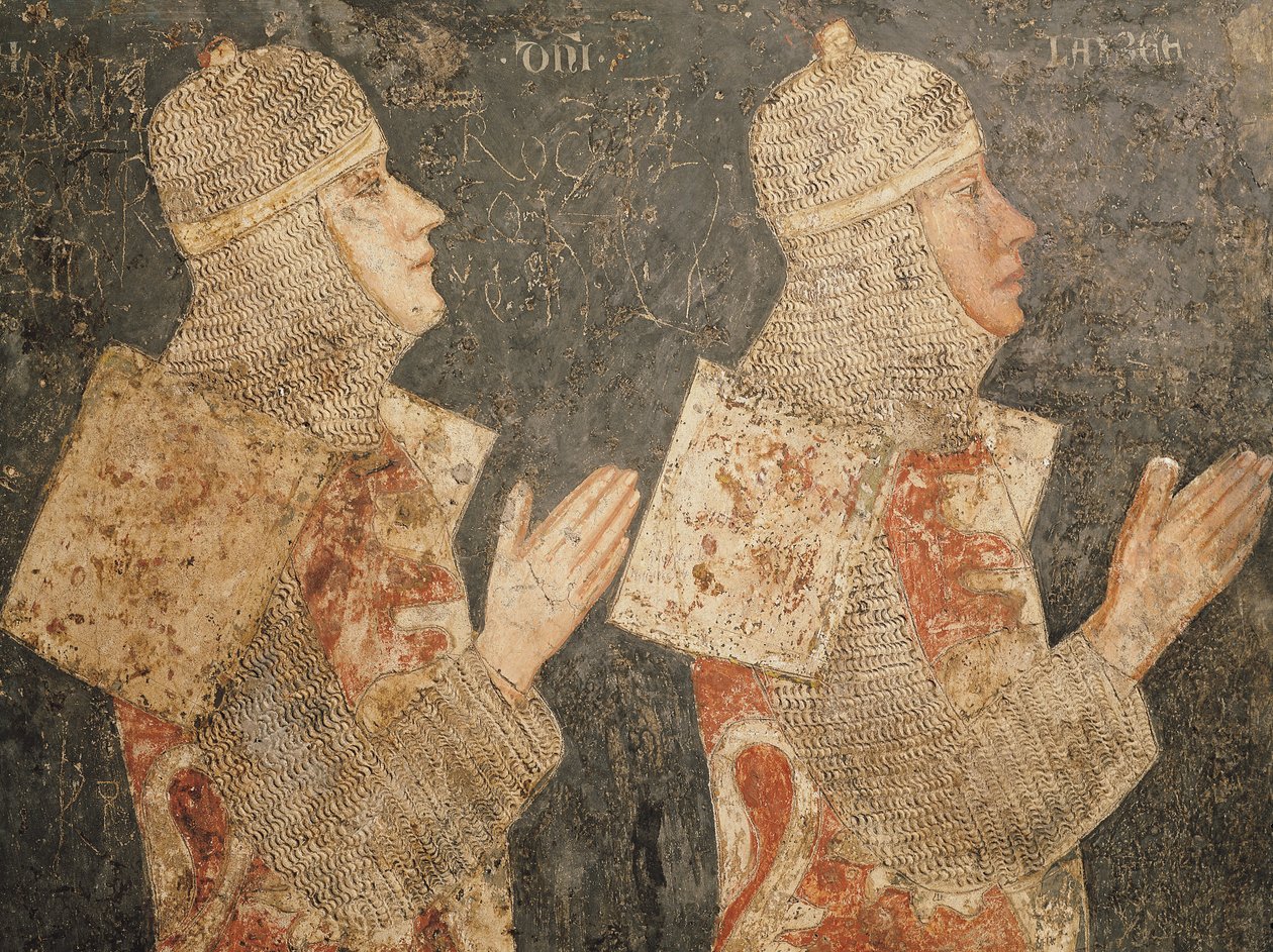 Två korsfarare av familjen Minutolo, från Cappella Minutolo av Pietro Cavallini