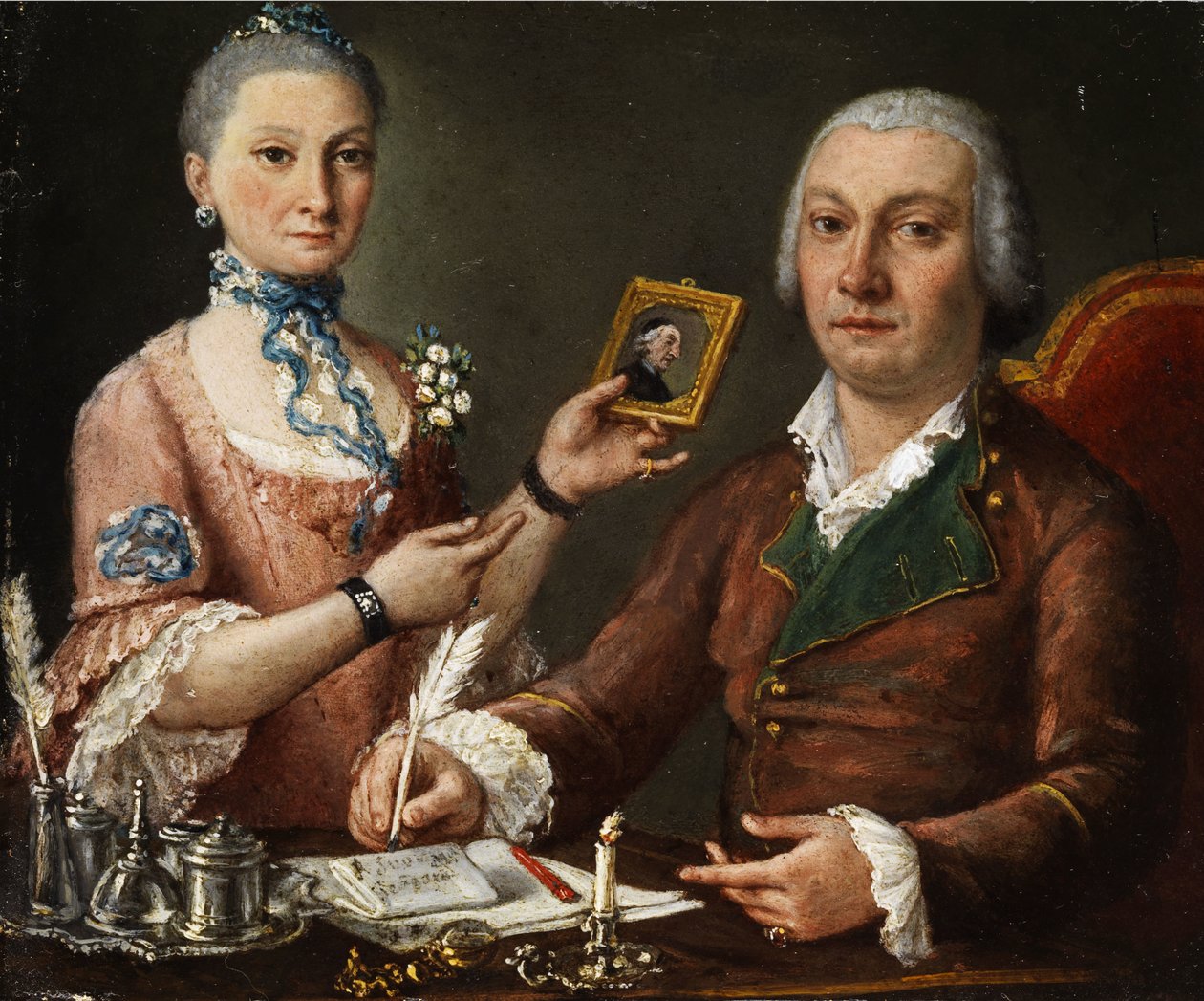 Couple at a table with inkwell and candle av Pietro Fabris