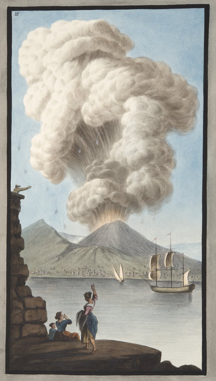 Vesuvius utbrott, måndagen den 9 augusti 1779, tavla 3, publicerad som ett tillägg till "Campi Phlegraei: Observations on the Volanoes of the Two Sicilies", av Sir William Hamilton (1730-1803), som publicerades av Pietro Fabris