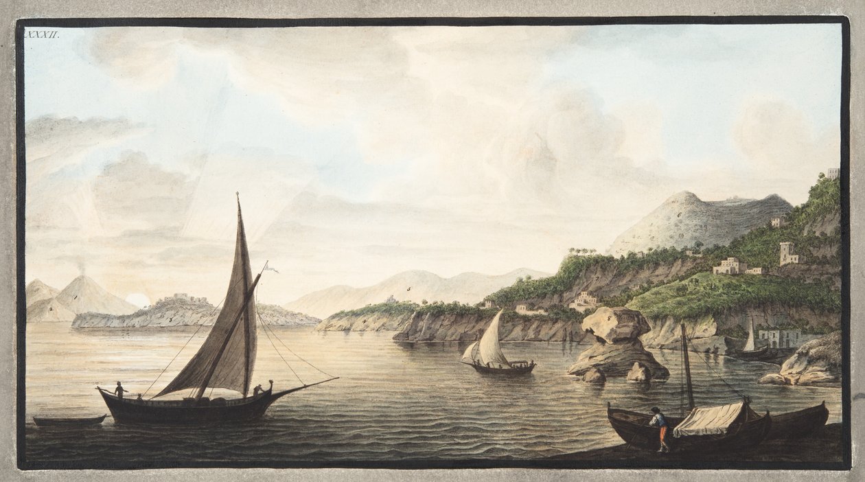 Vy över en del av ön Ischia som kallas Lacco, platta XXXII, från Campi Phlegraei: Observations on the Volanoes of the Two Sicilies", av Sir William Hamilton (1730-1803), publicerad 1776 (handk. av Pietro Fabris