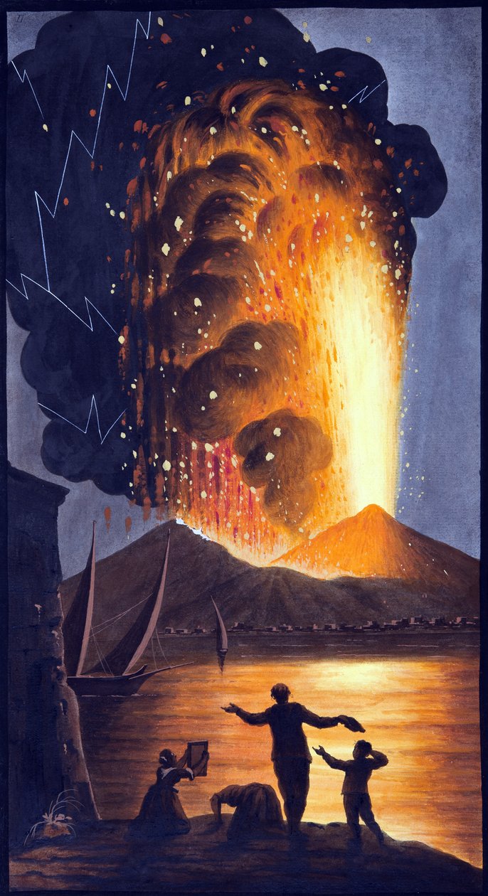 Utsikt över det stora utbrottet av Vesuvius på söndagskvällen den 8 augusti 1779 från Hans Sicilianska Majestäts palats i Posillipo, från 